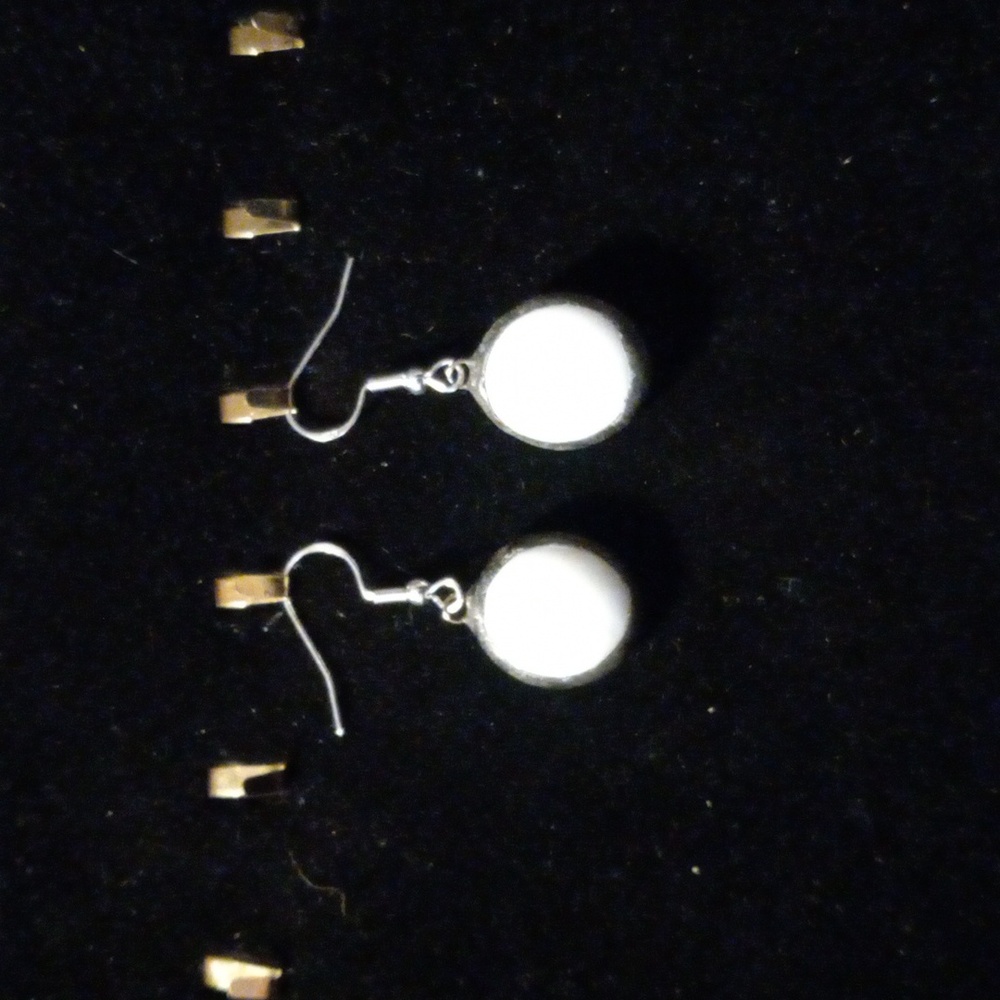 925 silver and milk glass dangle earrings